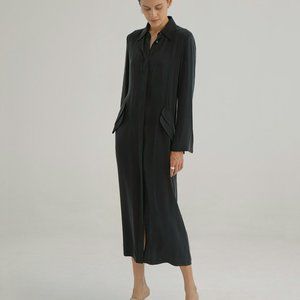 Silk Maison Slim Coat Silk Dress - Midnight Black, XL